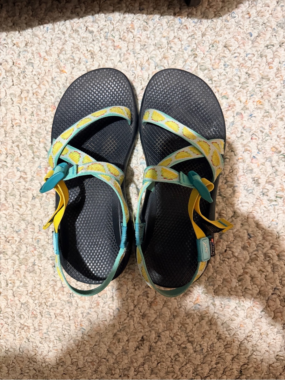 Chaco Teal Yellow Black Strappy Sandals